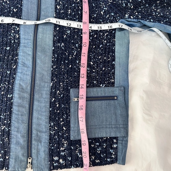 ST JOHN Mixed Media Santana Knit and Chambray Trimmed Zippered Jacket Size S - Picture 12 of 13